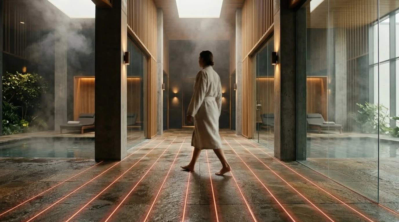Person on warm spa flooring