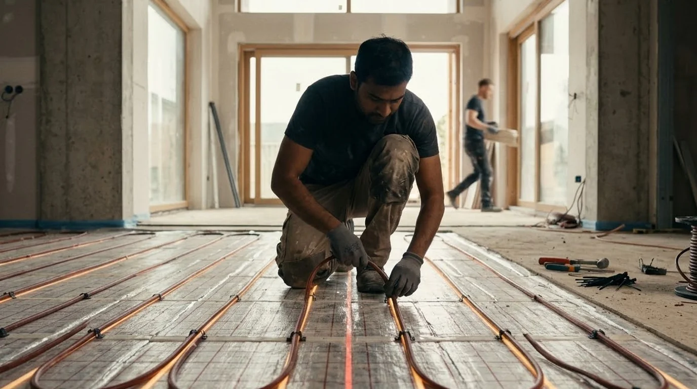 Heating cable underfloor cutaway
